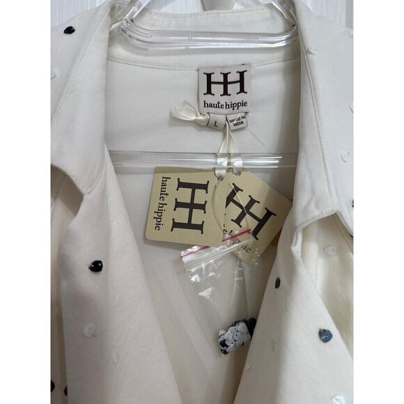 Haute Hippie NWT Ombre Dot Drape Front Trench Coat Size Large Waterfall - Picture 10 of 13